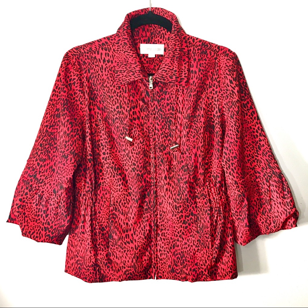 Erin London Red Black leapord print jacket sz S